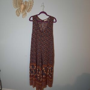 NATURAL LIFE Floral Wide Leg Jumpsuit in Blue and Brown L/XL Sleeveless